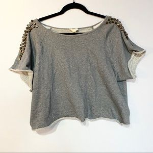 Cropped studded short sleeve sweatshirt
